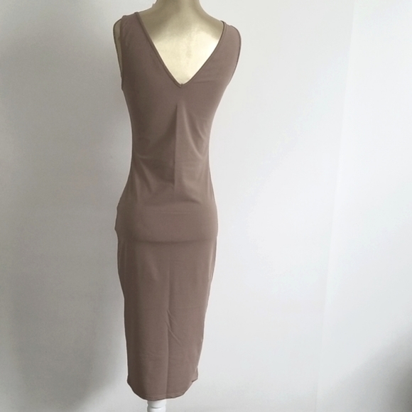 ZARA W/B Collection Nude Tan V-Neck Sleeveless Bodycon Midi Dress - Picture 4 of 10